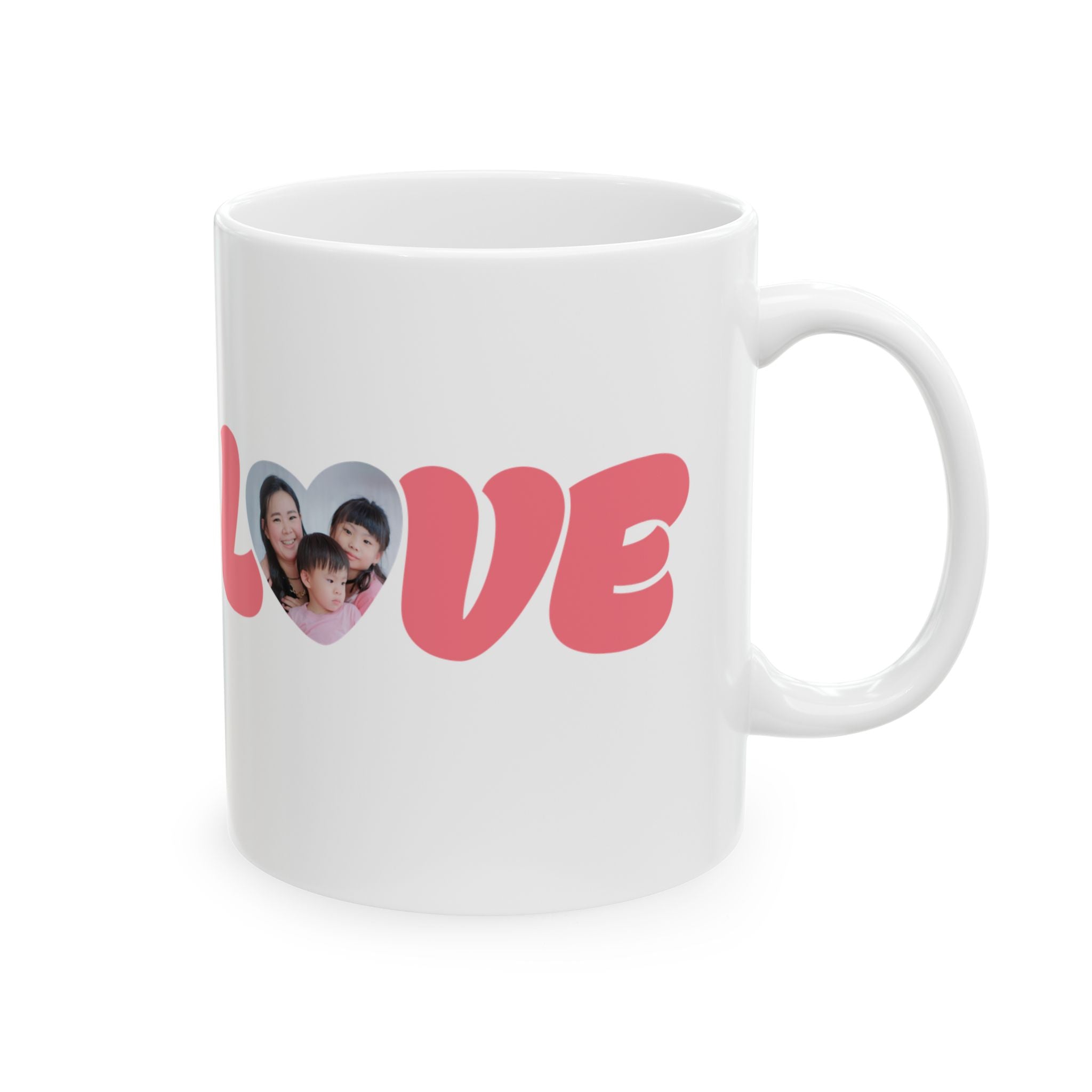 Rosy Pink Love Photo Mug — Personalized Family Photo Coffee Cup