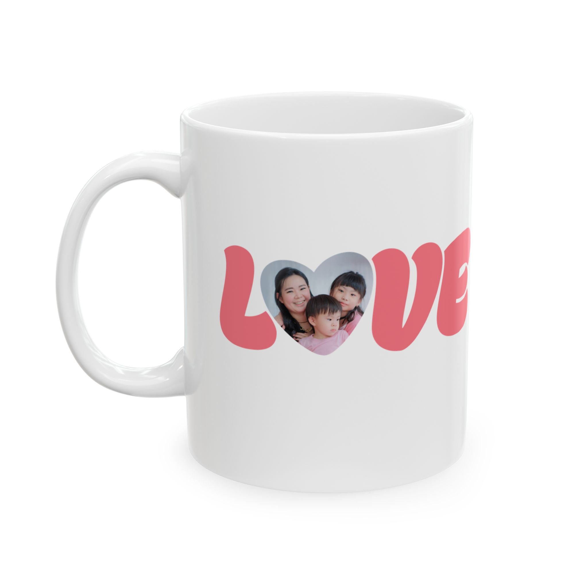 Rosy Pink Love Photo Mug — Personalized Family Photo Coffee Cup