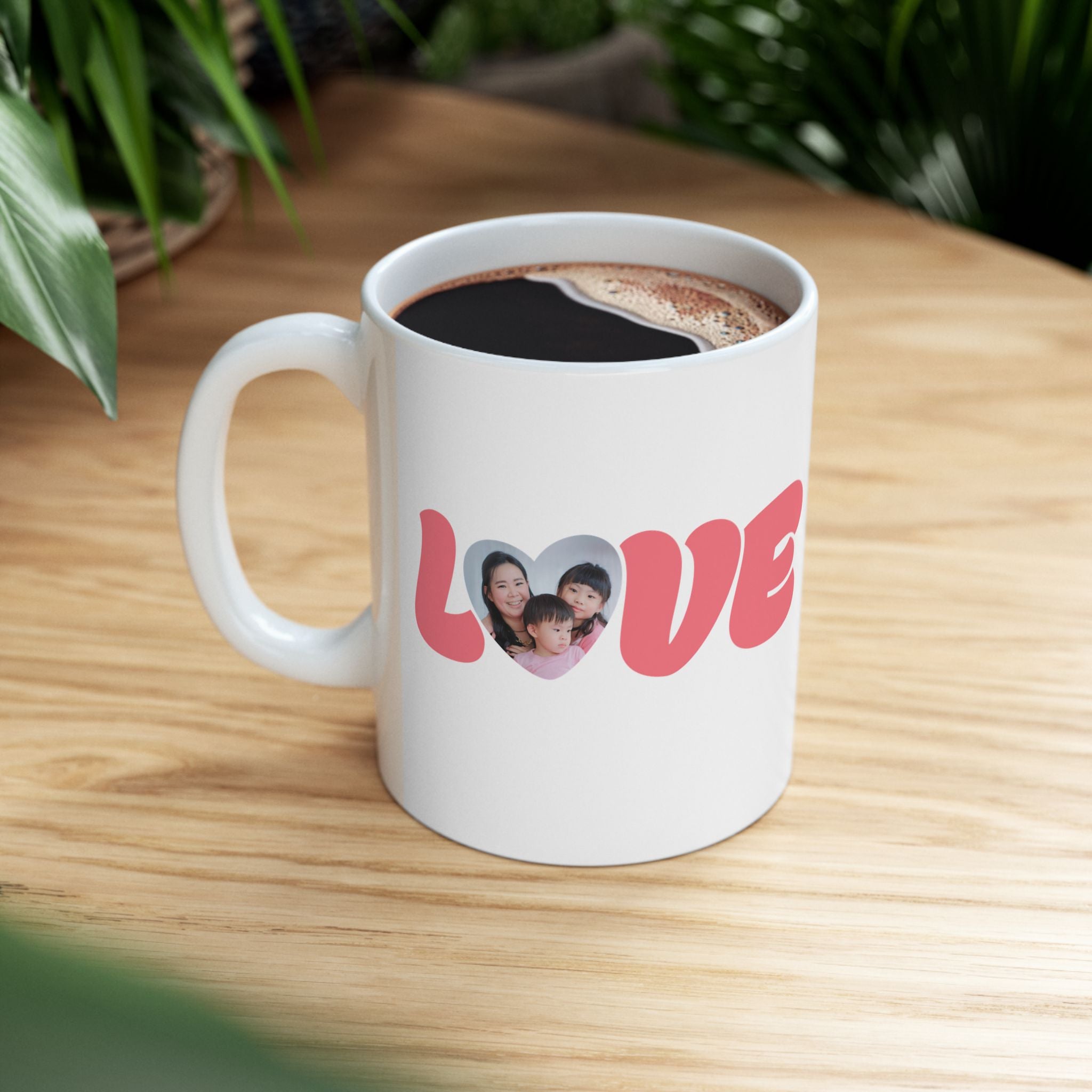 Rosy Pink Love Photo Mug — Personalized Family Photo Coffee Cup