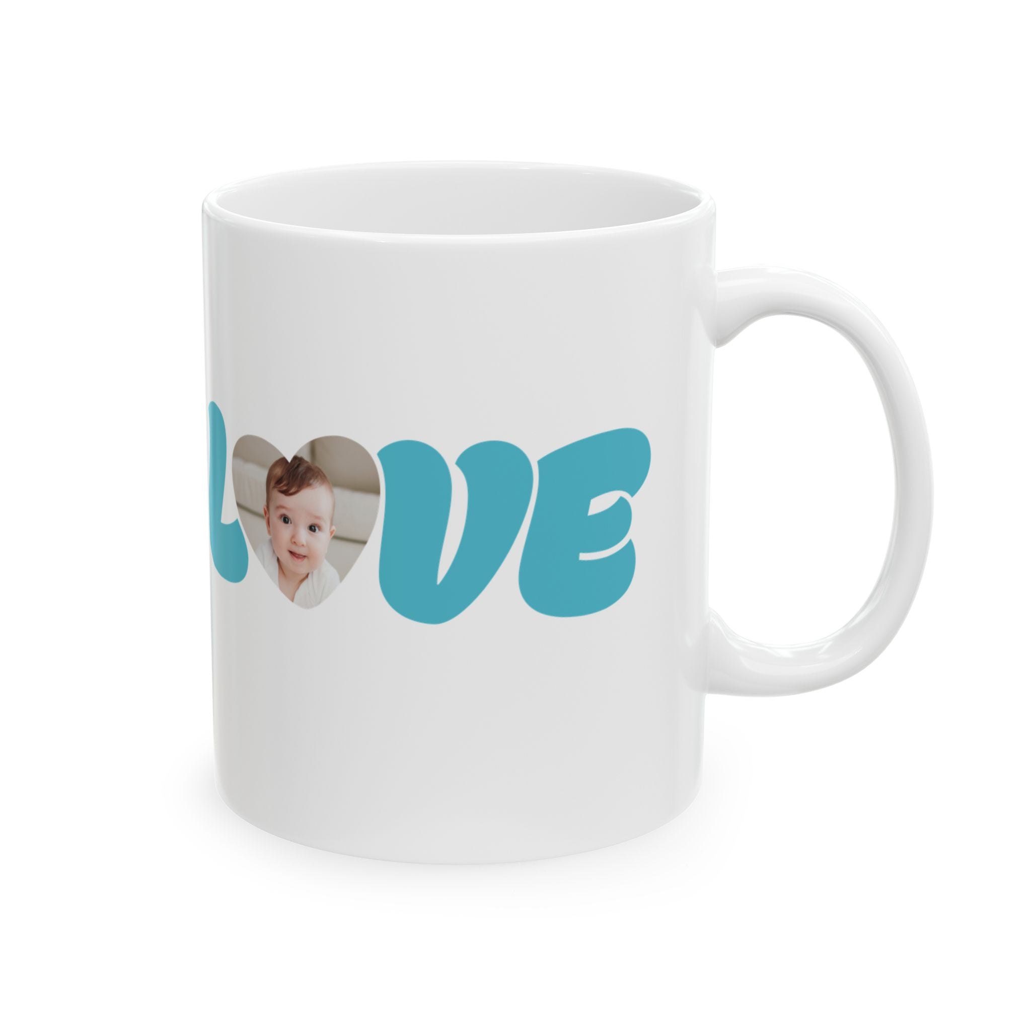 Baby Blue LOVE Photo Mug - Valentine's Day Custom Photo Ceramic Coffee Cup