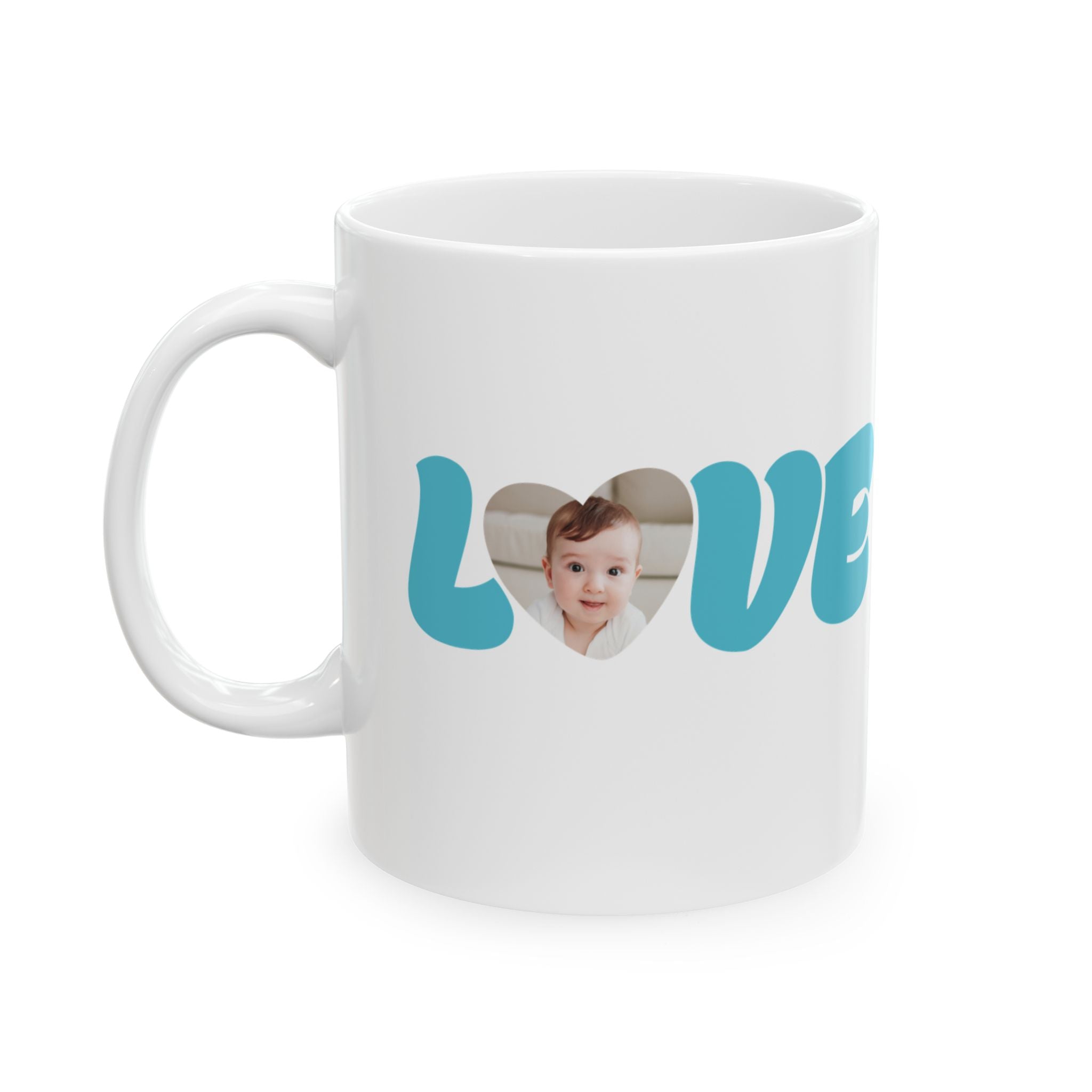 Baby Blue LOVE Photo Mug - Valentine's Day Custom Photo Ceramic Coffee Cup