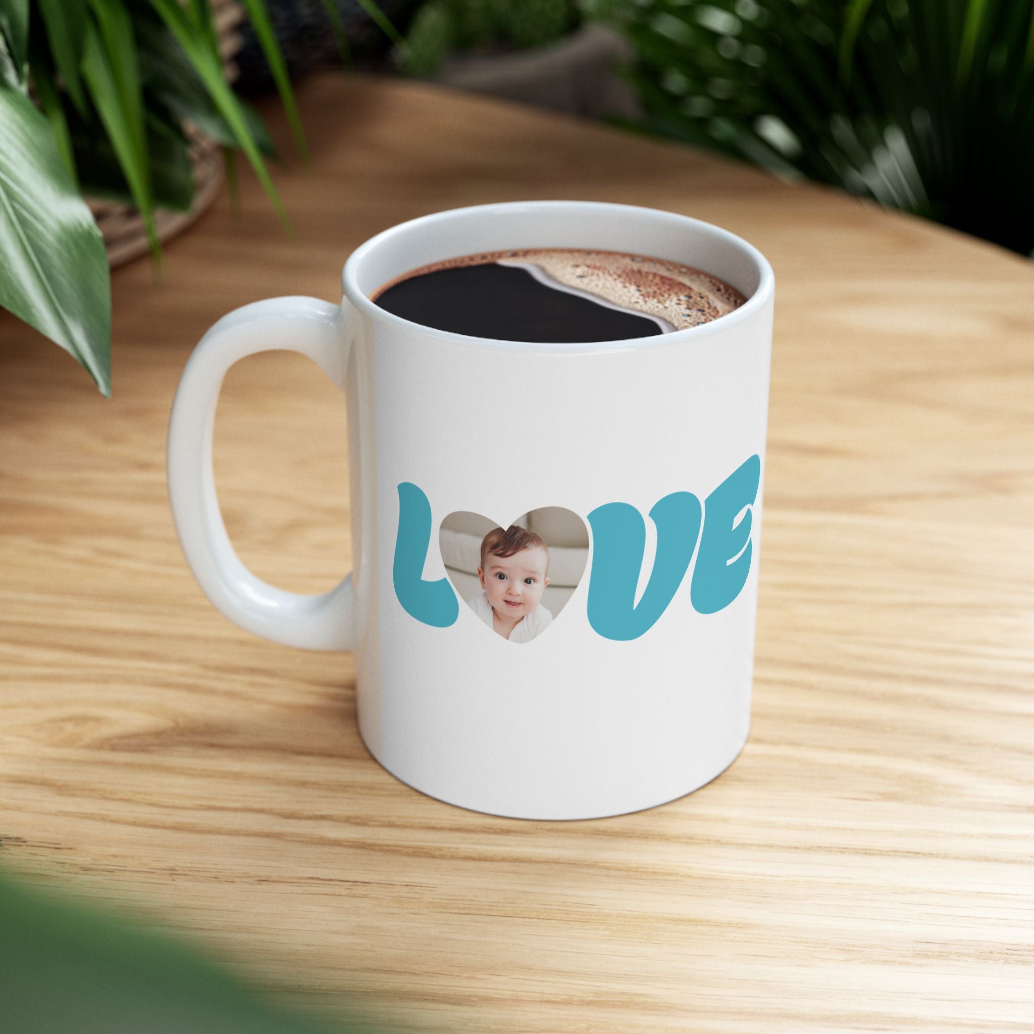 Baby Blue LOVE Photo Mug - Valentine's Day Custom Photo Ceramic Coffee Cup