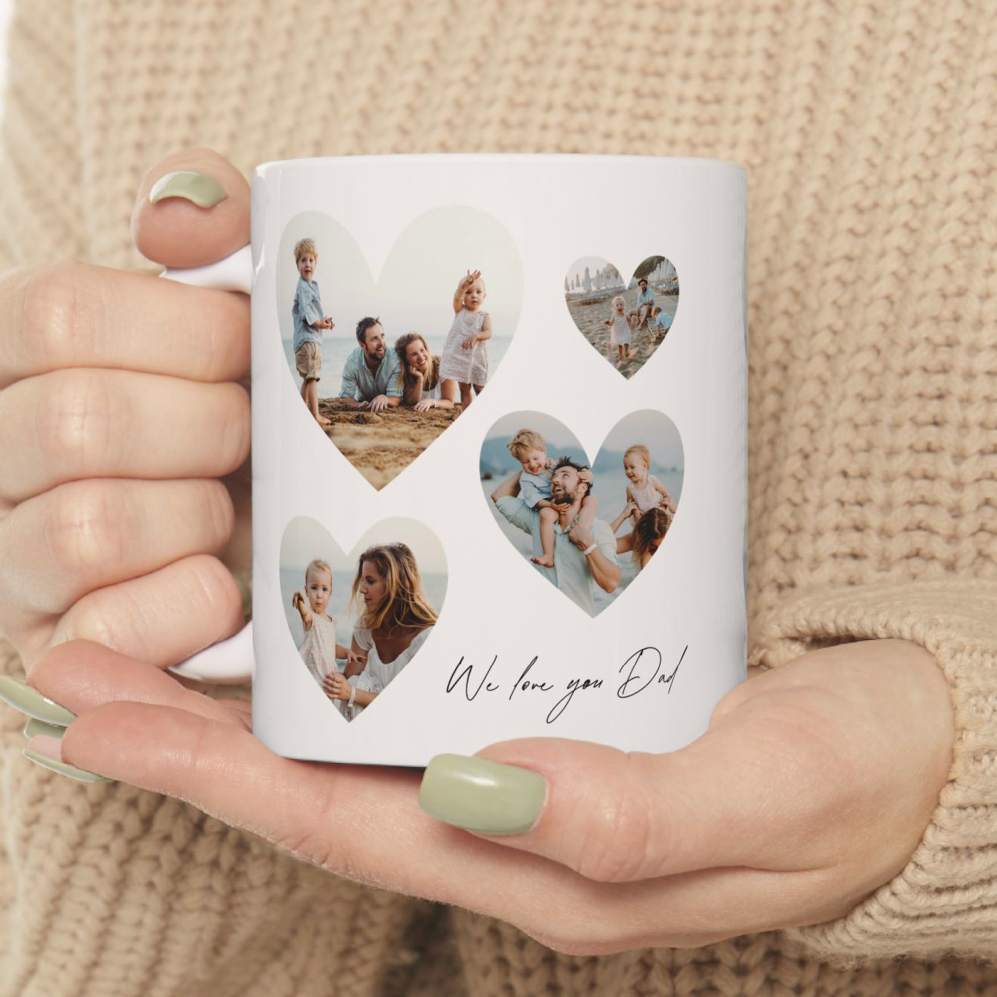 4 Hearts Photo Collage Mug - Personalized Family Coffee Cup
