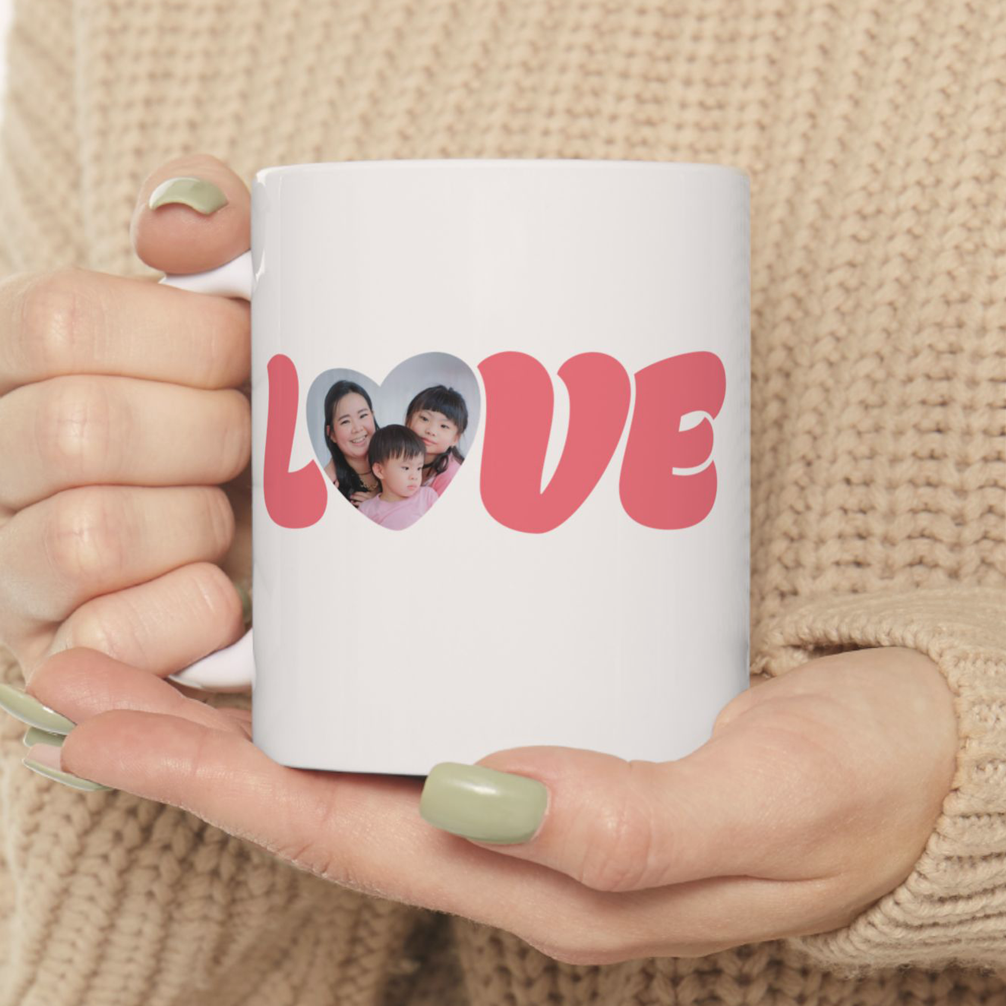 Rosy Pink Love Photo Mug — Personalized Family Photo Coffee Cup